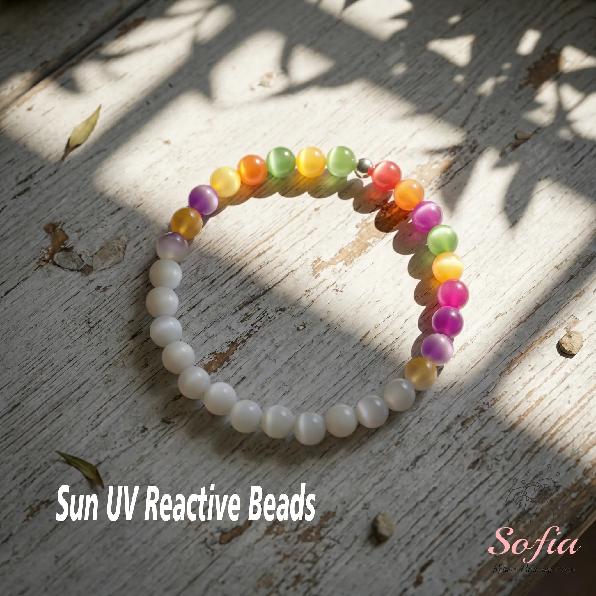 Sofia Dopamine Necklace - Rainbow Beaded Choker - UV Reactive Necklace Waterproof - Summer Jewelry Stainless Steel, Stackable Tiktokshopspringglowup