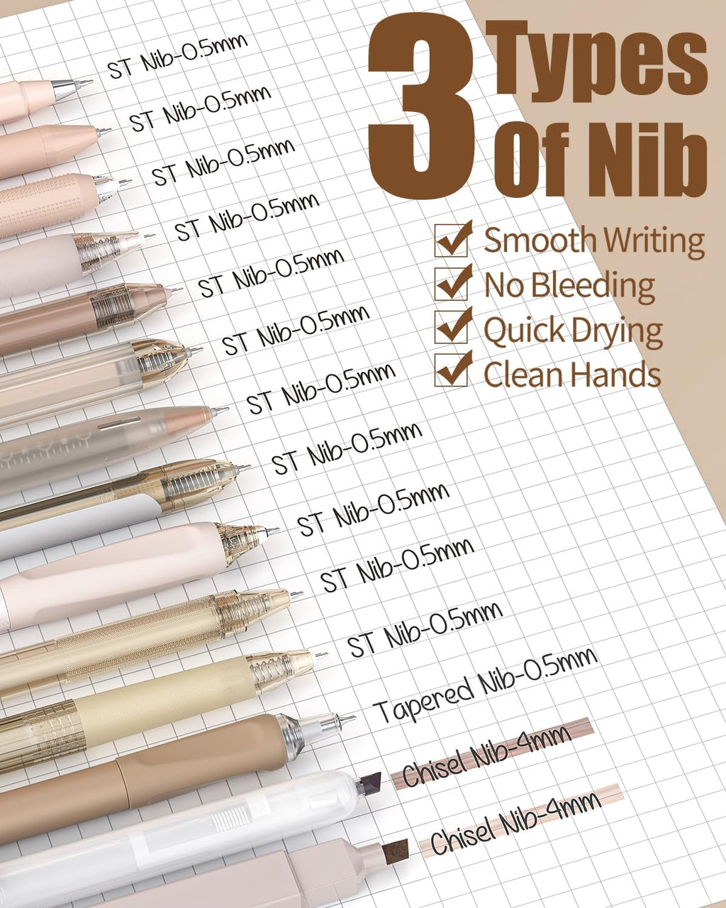 Writing Ink Pens with Black & Brown Ink and 2Pack Highlighter, Retractable 0.5Mm Smooth Fine Point Pens,Brown Pens for School, Office Girly Stationery Aesthetic Desk Accessories Set of 14