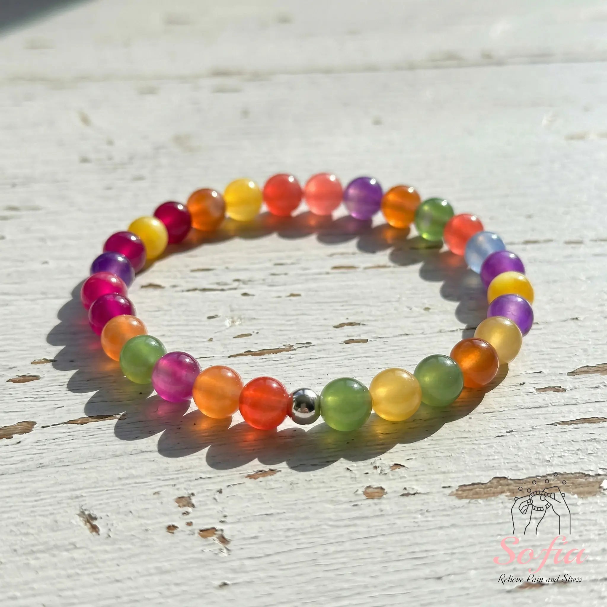 Sofia Dopamine Necklace - Rainbow Beaded Choker - UV Reactive Necklace Waterproof - Summer Jewelry Stainless Steel, Stackable Tiktokshopspringglowup