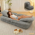 Foldable Lazy Sofa Bed, Polyester Upholstered Human Dog Bed for Adults and Pets, with 5 Adjustable Backrest Positions and 2 Soft Cushions for Living Room Bedroom, Gray