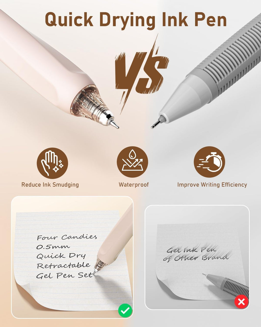 Writing Ink Pens with Black & Brown Ink and 2Pack Highlighter, Retractable 0.5Mm Smooth Fine Point Pens,Brown Pens for School, Office Girly Stationery Aesthetic Desk Accessories Set of 14