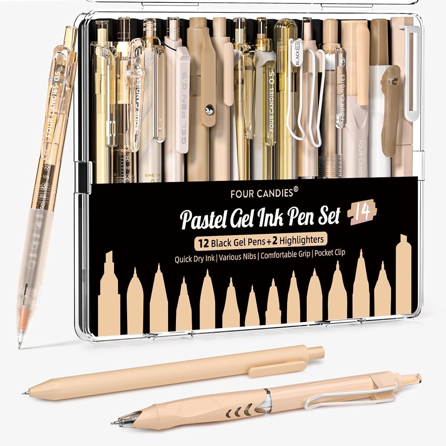 Writing Ink Pens with Black & Brown Ink and 2Pack Highlighter, Retractable 0.5Mm Smooth Fine Point Pens,Brown Pens for School, Office Girly Stationery Aesthetic Desk Accessories Set of 14